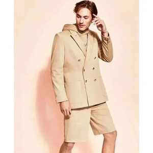 Men's Royalty by Maluma BEIGE TAN Blazer Jacket Trenchcoat - SZ L